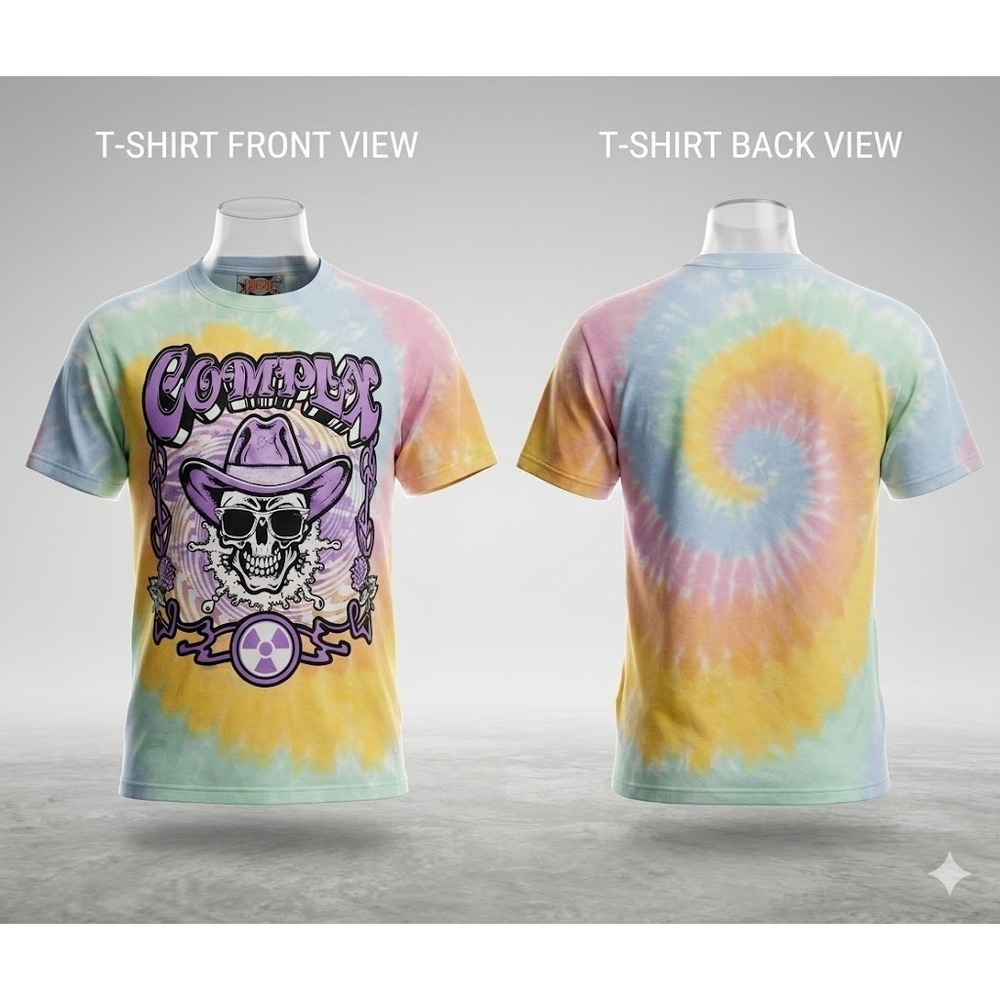 Complex Skull Cowboy Tie Dye Shirt XL Retro Psych Rock Grunge Rave Gothic Tee